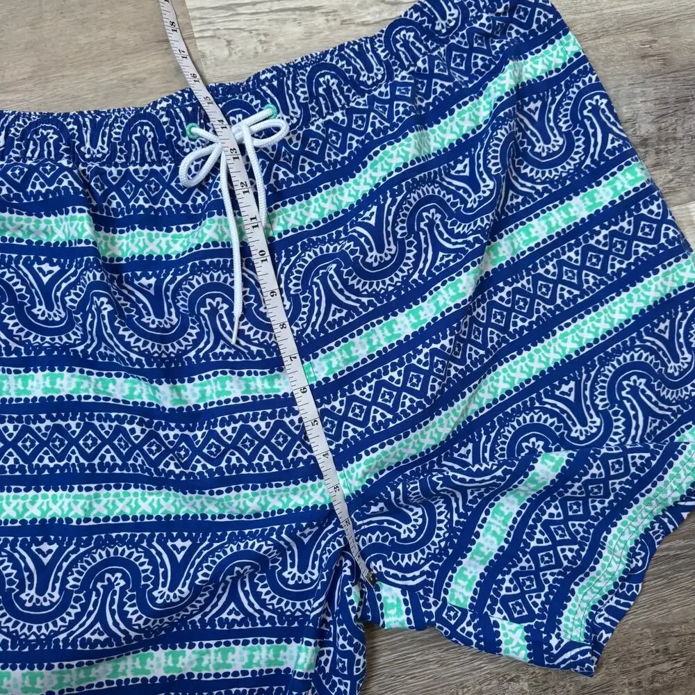 Vineyard Vines Swim Shorts Blue Green Paisley Print Drawstring Preppy XXL
